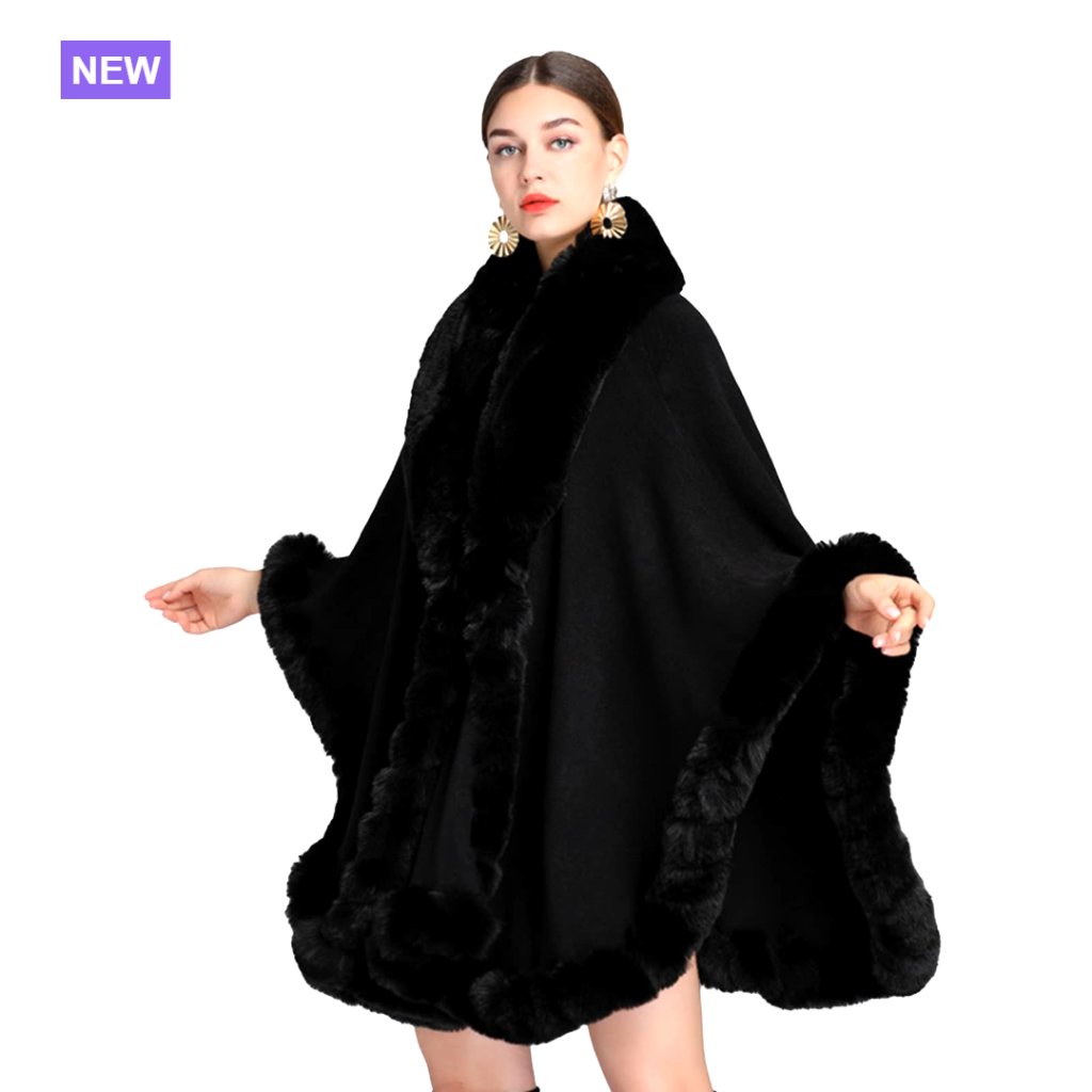 Faux Rabbit Fur Collar Cloak Cape Pashmina Shawl Wrap